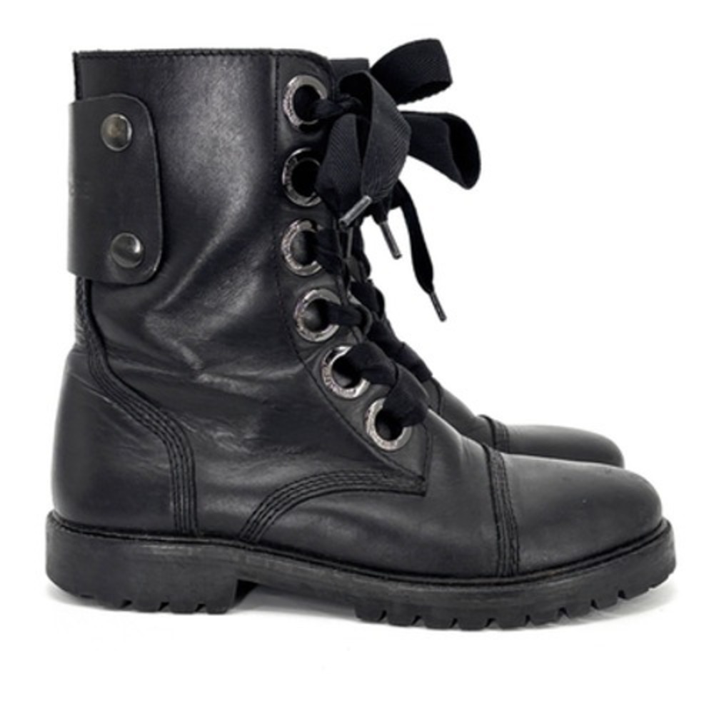 Zadig & Voltaire Combat Boots Womens 7.5 - 8 Black Joe Leather Grommet EU 38